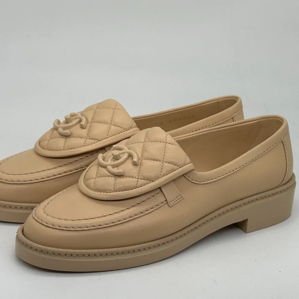 CHANEL 24C Leather Quilted Tab Turn Lock Turnlock CC Loafer Moccasin Flat Shoes - Picture 6 of 11